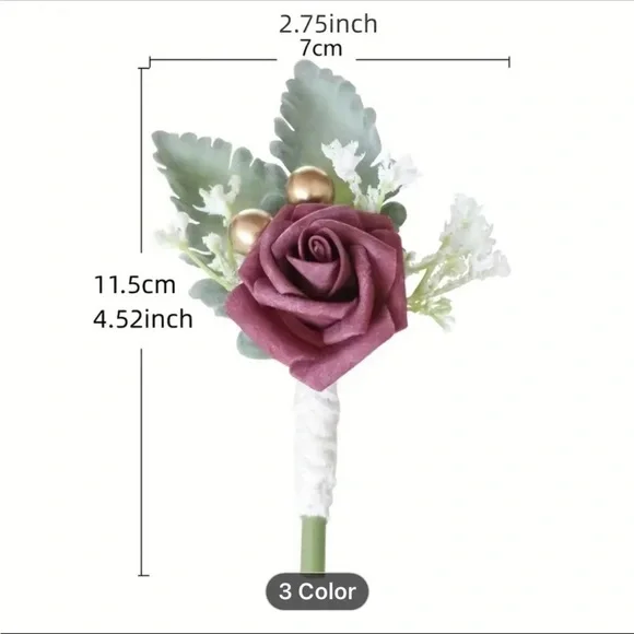 Artificial Flowers Corsage, Rose Flowers Men's Corsage, Prom, Wedding - Picture 3 of 3